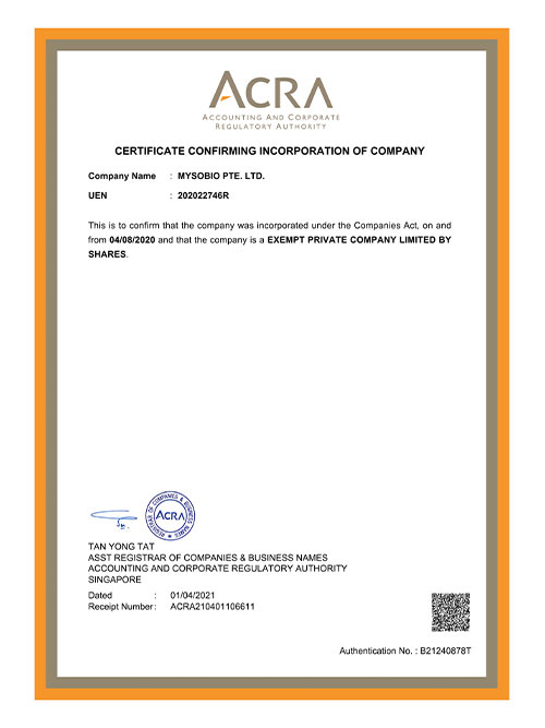 Certificate confirming incorporation company